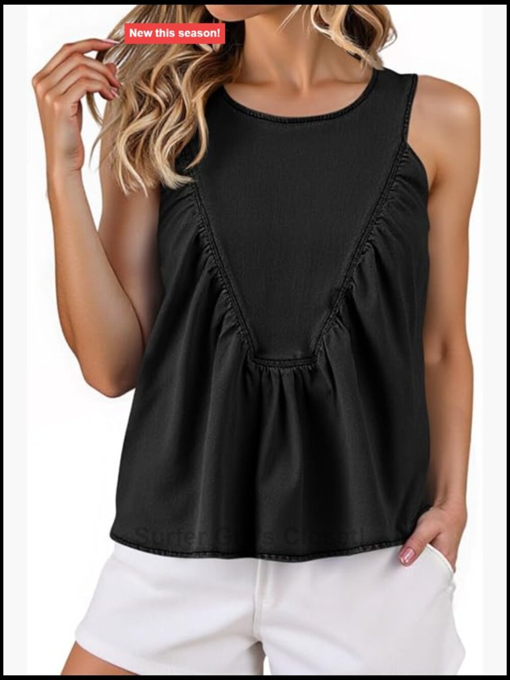Womens Babydoll Denim Tank Top Peplum Swing Sleeveless Loose Fit Cute Summer Top